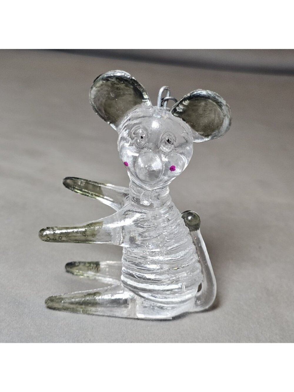 VTG Kitschy Christmas‎ Clear Lucite Ornament Mouse Hong Kong 3"